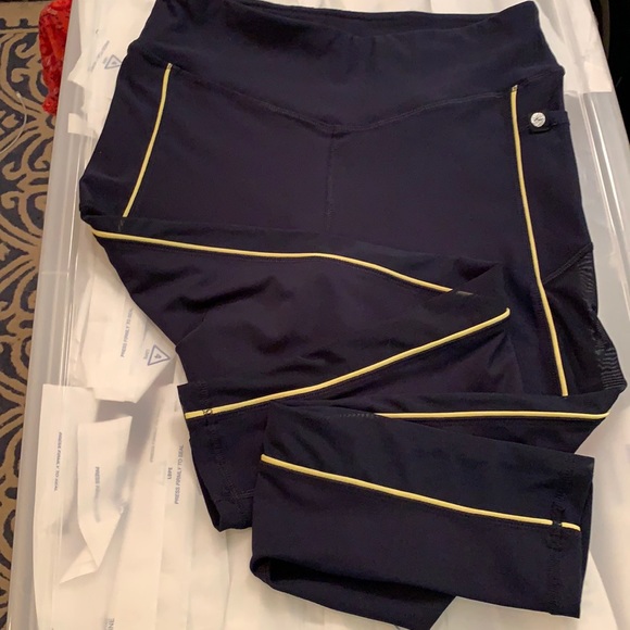 Navy and yellow yoga pants with mesh stripes - Picture 1 of 5